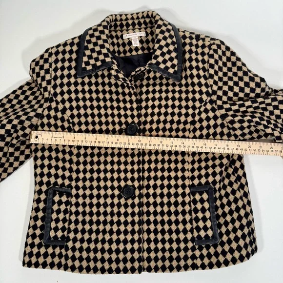 JM Collection Harlequin Wool Tweed Tan and Black Cropped Jacket - Punk Edgy - Picture 13 of 16